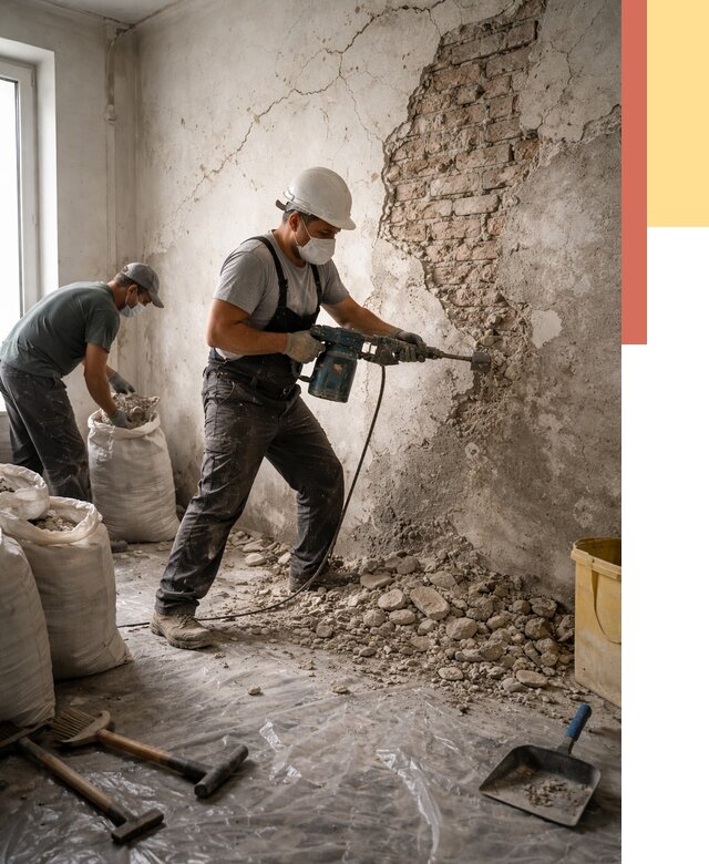 Демонтаж штукатурки со стен в Дальнегорске от 7419 руб/м² — быстро и недорого | ОТДЕЛОЧНИК-Дль