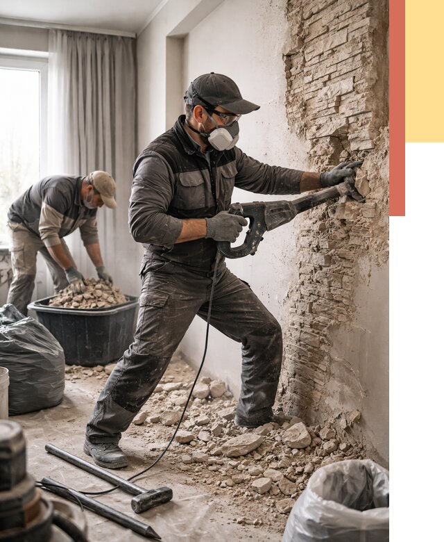 Демонтаж декоративного камня в Дальнегорске от 1494 руб/м² — быстро и недорого | ОТДЕЛОЧНИК-Дль