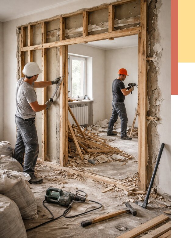 Демонтаж деревянных перегородок в Дальнегорске от 3297 руб. — быстро и недорого | ОТДЕЛОЧНИК-Дль