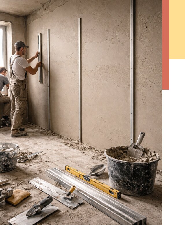 Штукатурка стен по маякам в Дальнегорске от 5667 руб./м² — выравнивание под ключ | ОТДЕЛОЧНИК-Дль