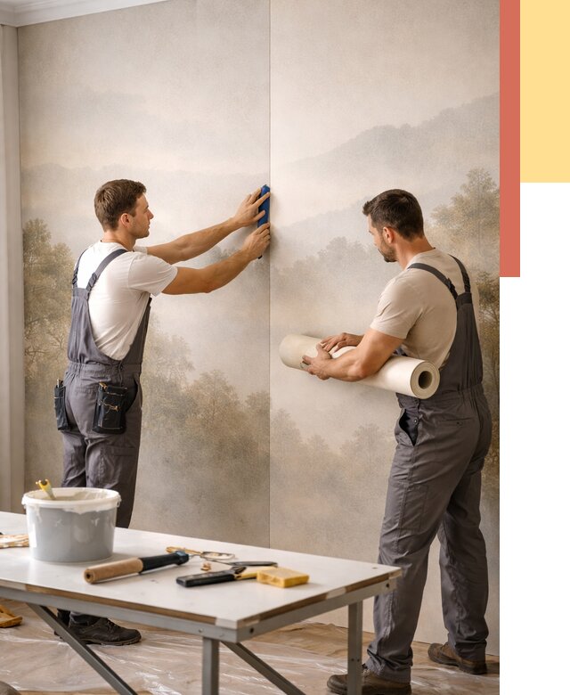 Поклейка фотообоев в Дальнегорске от 8758 руб/м² — быстро и недорого | ОТДЕЛОЧНИК-Дль