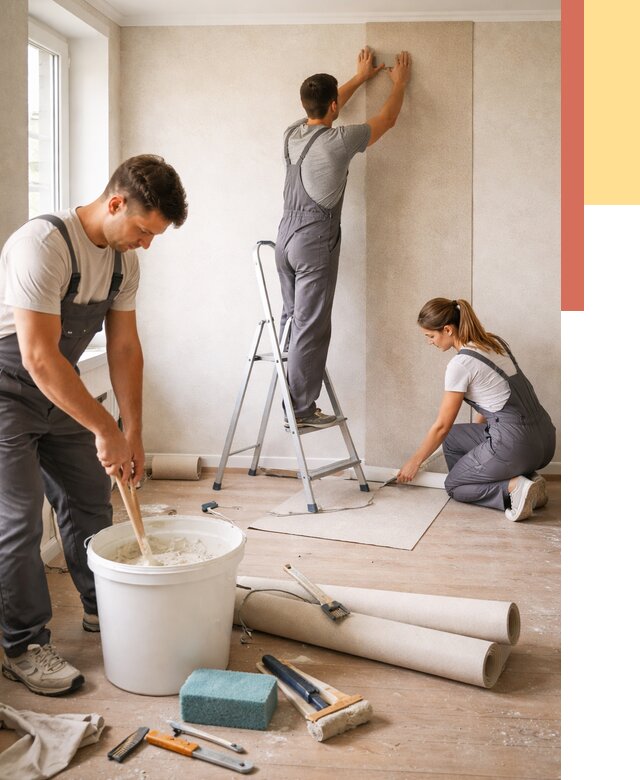 Оклейка стен обоями в Дальнегорске от 3606 руб/м2 — быстро и недорого | ОТДЕЛОЧНИК-Дль