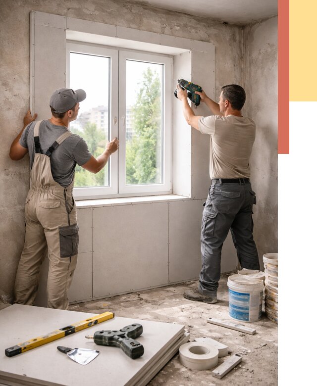 Монтаж откосов из гипсокартона в Дальнегорске от 4637 руб. под ключ | ОТДЕЛОЧНИК-Дль