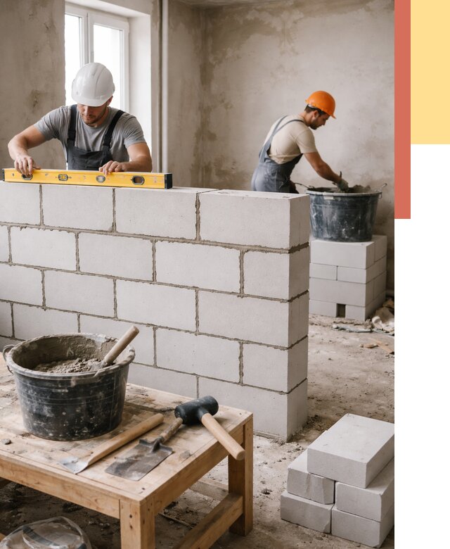 Кладка перегородок из газобетона в Дальнегорске от 3297 руб. под ключ | ОТДЕЛОЧНИК-Дль