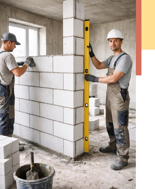 Кладка перегородок из пеноблока в Дальнегорске от 1855 руб. под ключ | ОТДЕЛОЧНИК-Дль