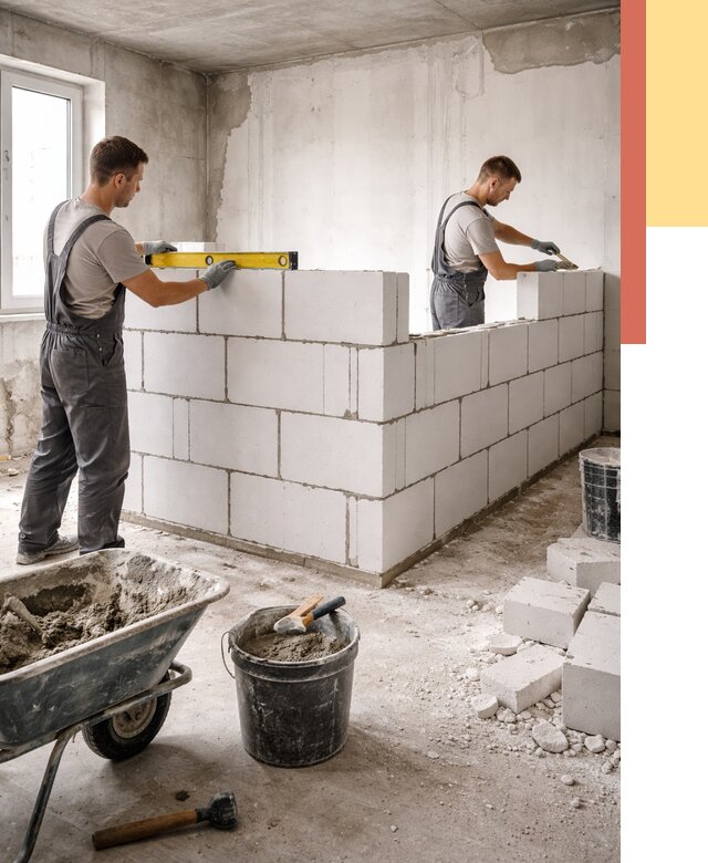 Кладка перегородок из ПГП в Дальнегорске от 2576 руб./м2 — монтаж и возведение под ключ | ОТДЕЛОЧНИК-Дль