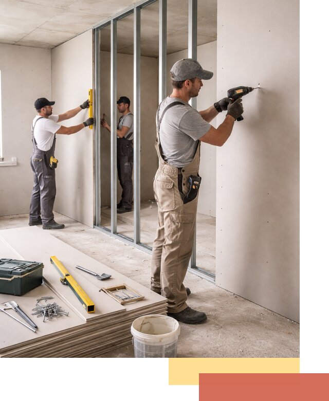 Однослойная перегородка из гипсокартона в Дальнегорске под ключ, монтаж и отделка