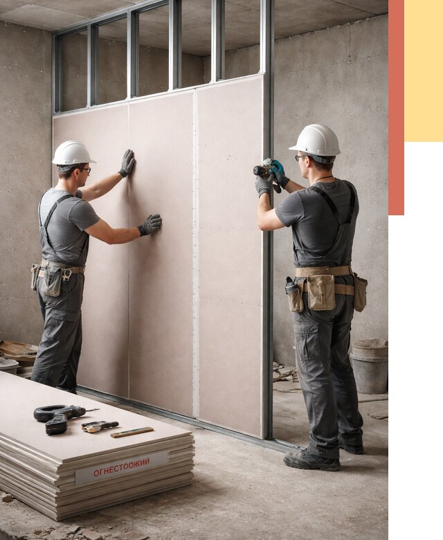 Перегородка из огнестойкого гипсокартона в Дальнегорске от 1906 руб. под ключ | ОТДЕЛОЧНИК-Дль