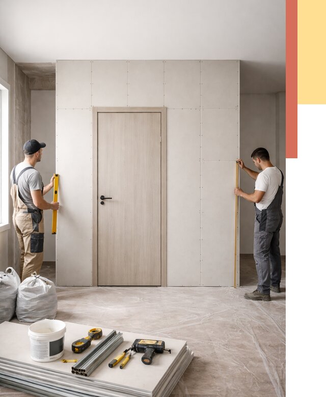 Перегородка из гипсокартона с дверью в Дальнегорске от 4637 руб. под ключ | ОТДЕЛОЧНИК-Дль