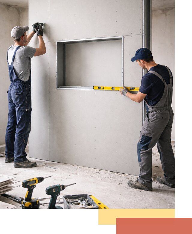 Перегородка из гипсокартона с нишей под декор в Дальнегорске