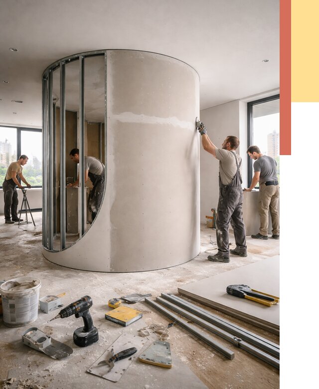 Радиусная перегородка из гипсокартона в Дальнегорске от 2988 руб. под ключ | ОТДЕЛОЧНИК-Дль