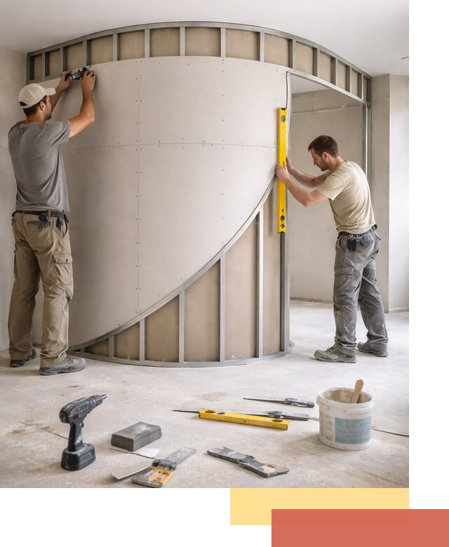 Радиусная перегородка из гипсокартона в Дальнегорске под ключ