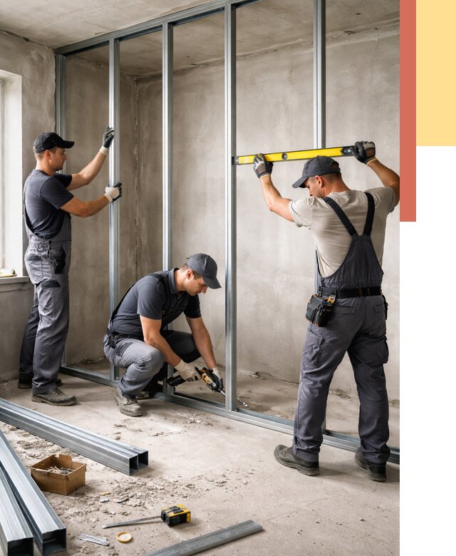 Монтаж каркаса перегородки из профиля в Дальнегорске от 773 руб. | ОТДЕЛОЧНИК-Дль