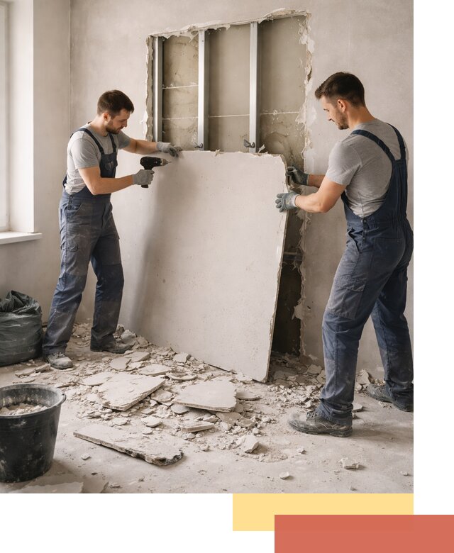 Демонтаж перегородки из гипсокартона в Дальнегорске быстрый и аккуратный