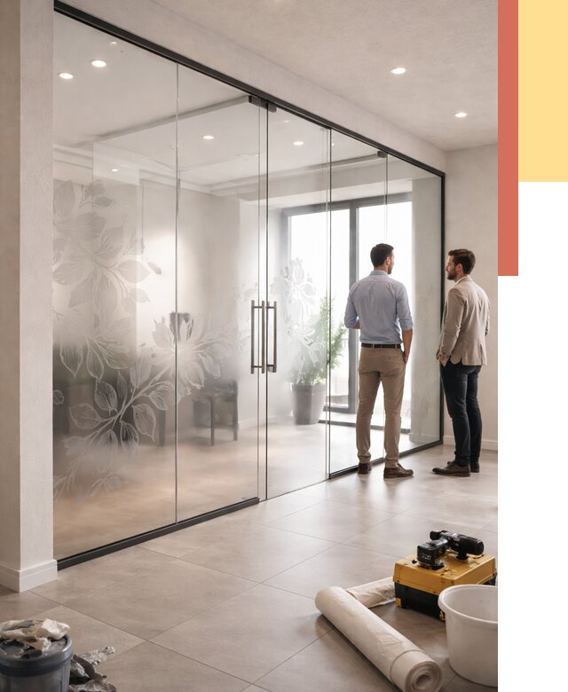 Стеклянные перегородки с рисунком в Дальнегорске от 12880 руб. монтаж и нанесение | ОТДЕЛОЧНИК-Дль