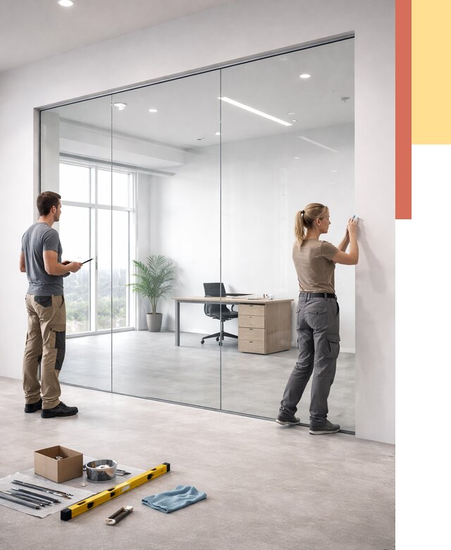 Перегородки из закаленного стекла в Дальнегорске от 9789 руб. под ключ | ОТДЕЛОЧНИК-Дль