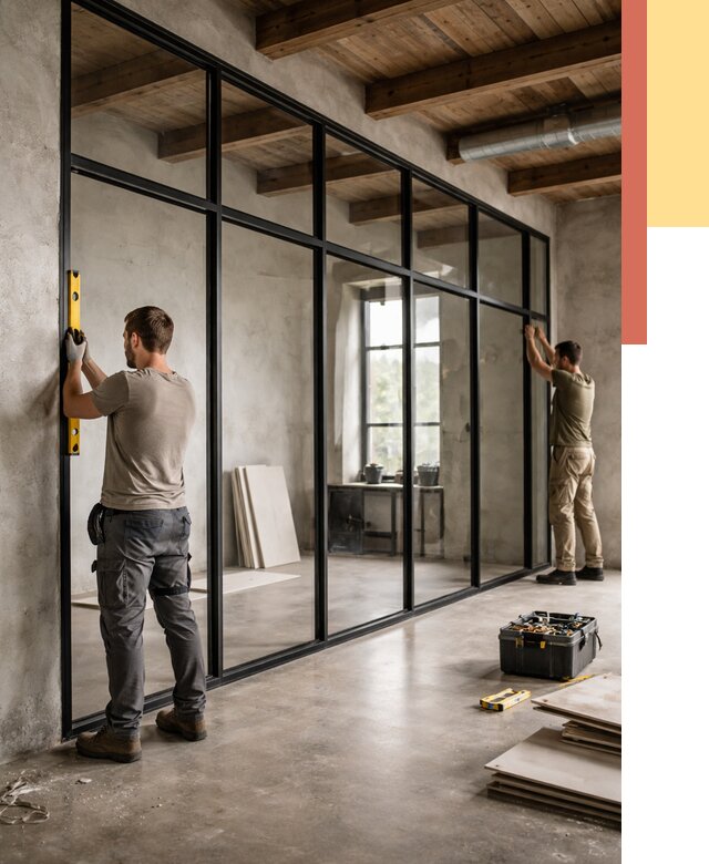 Стеклянные перегородки лофт в Дальнегорске от 10819 руб. под ключ | ОТДЕЛОЧНИК-Дль