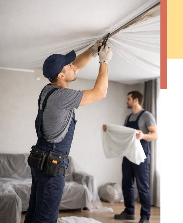 Демонтаж натяжного потолка в Дальнегорске от 4637 руб. — снятие и разбор под ключ | ОТДЕЛОЧНИК-Дль