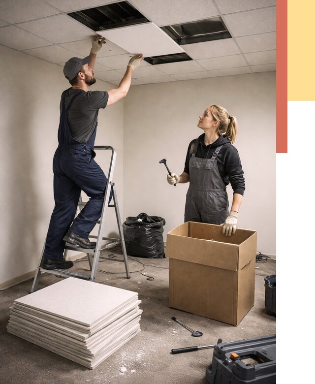 Демонтаж потолочной плитки в Дальнегорске от 4637 руб. быстро и недорого | ОТДЕЛОЧНИК-Дль