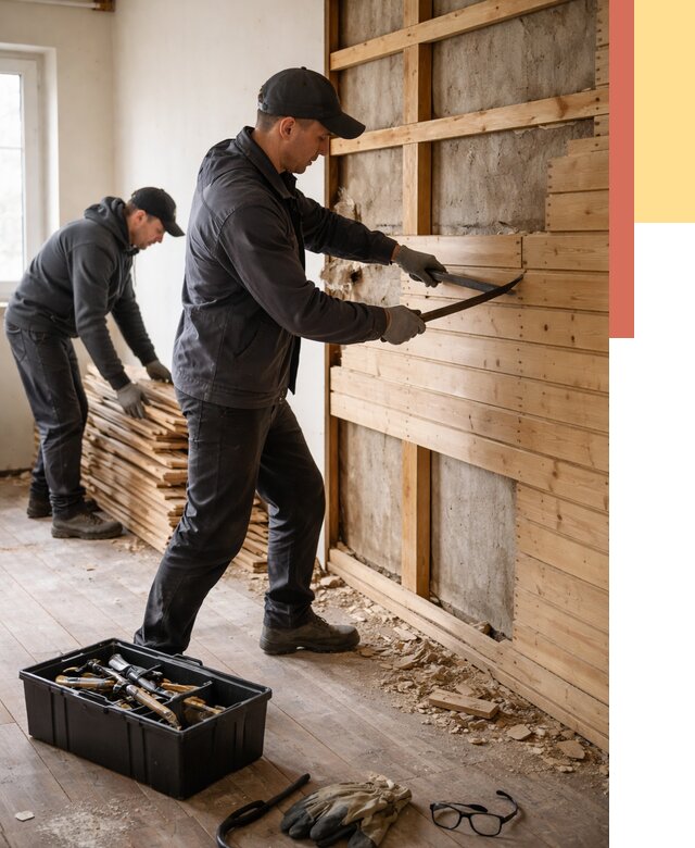 Демонтаж вагонки в Дальнегорске от 3916 руб/м2 — быстро и недорого | ОТДЕЛОЧНИК-Дль