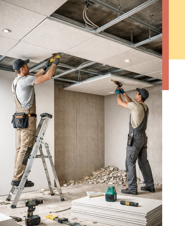 Монтаж акустического потолка в Дальнегорске от 6698 руб/м2 — быстро и недорого | ОТДЕЛОЧНИК-Дль