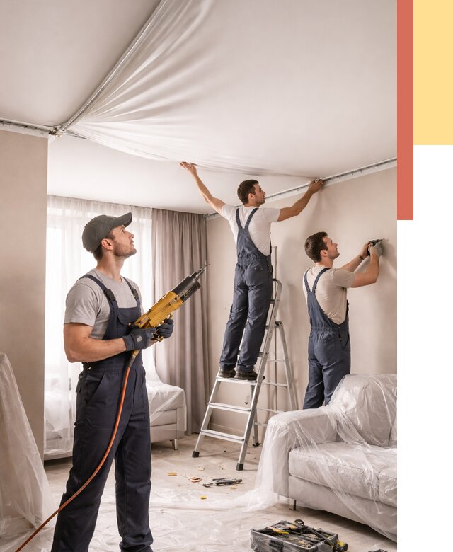 Установка натяжного потолка в Дальнегорске от 4637 руб. | Быстро и недорого — ОТДЕЛОЧНИК-Дль