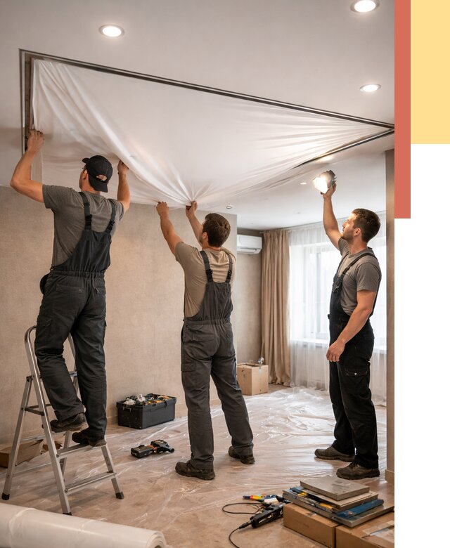 Монтаж ПВХ натяжного потолка в Дальнегорске от 3606 руб. под ключ | ОТДЕЛОЧНИК-Дль