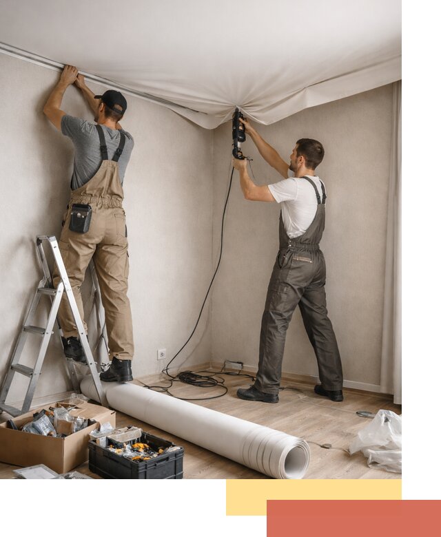 Монтаж цветного натяжного потолка в Дальнегорске за один день