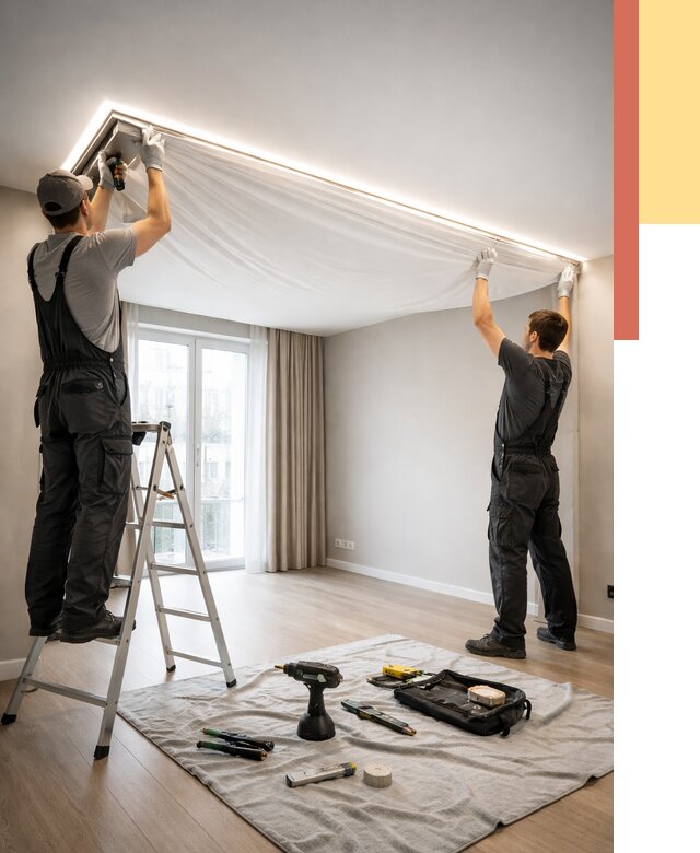 Монтаж парящего натяжного потолка в Дальнегорске от 4637 руб. быстро и недорого | ОТДЕЛОЧНИК-Дль