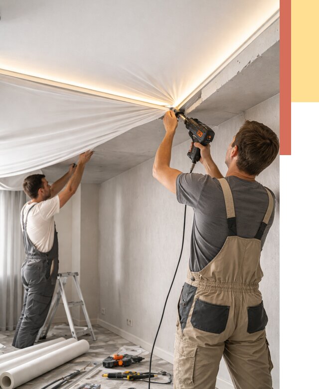 Монтаж натяжного потолка с подсветкой в Дальнегорске от 979 руб. | ОТДЕЛОЧНИК-Дль