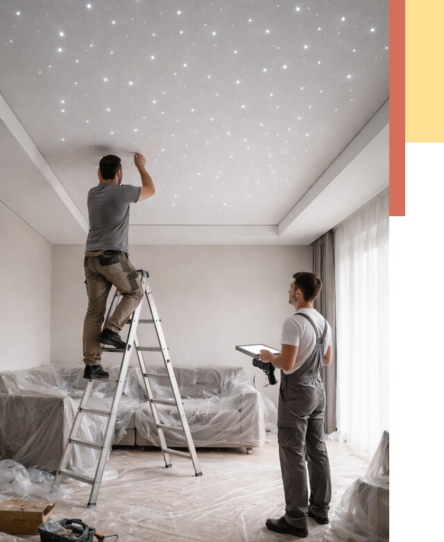 Монтаж натяжного потолка «звездное небо» в Дальнегорске от 6698 руб. | ОТДЕЛОЧНИК-Дль