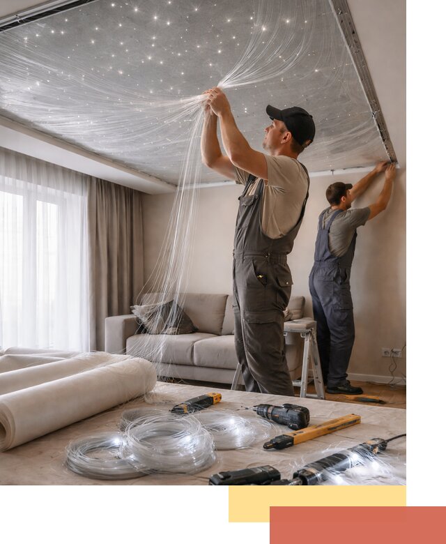 Монтаж натяжного потолка «Звездное небо» в Дальнегорске