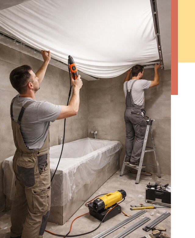 Монтаж натяжного потолка в ванной в Дальнегорске от 1236 руб. под ключ | ОТДЕЛОЧНИК-Дль