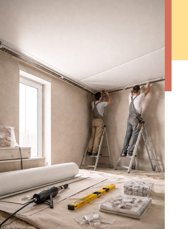 Монтаж натяжного потолка в спальне в Дальнегорске от 3916 руб. под ключ | ОТДЕЛОЧНИК-Дль