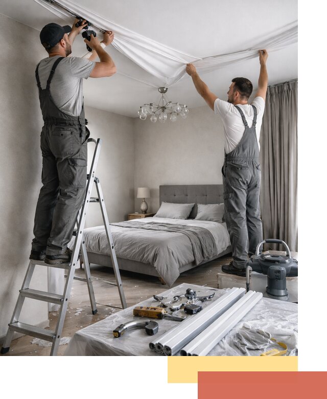 Монтаж натяжного потолка в спальне в Дальнегорске