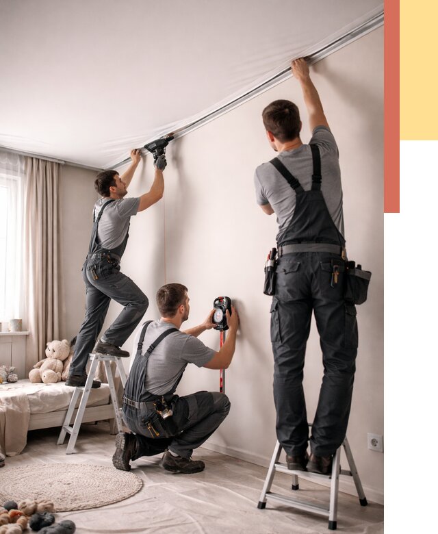 Монтаж натяжного потолка в детской в Дальнегорске от 3606 руб. — быстро и недорого | ОТДЕЛОЧНИК-Дль