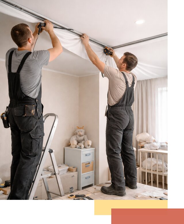 Монтаж натяжного потолка в детской комнате в Дальнегорске