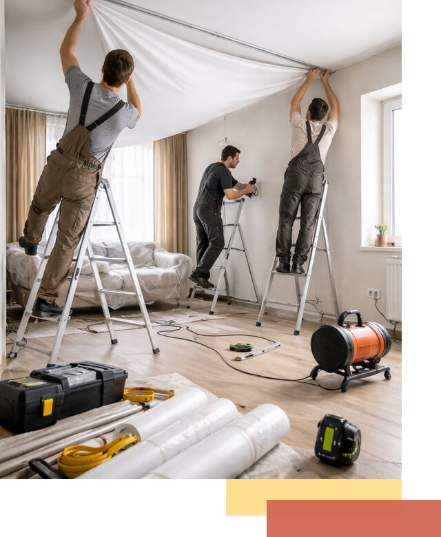 Монтаж натяжного потолка в гостиной в Дальнегорске