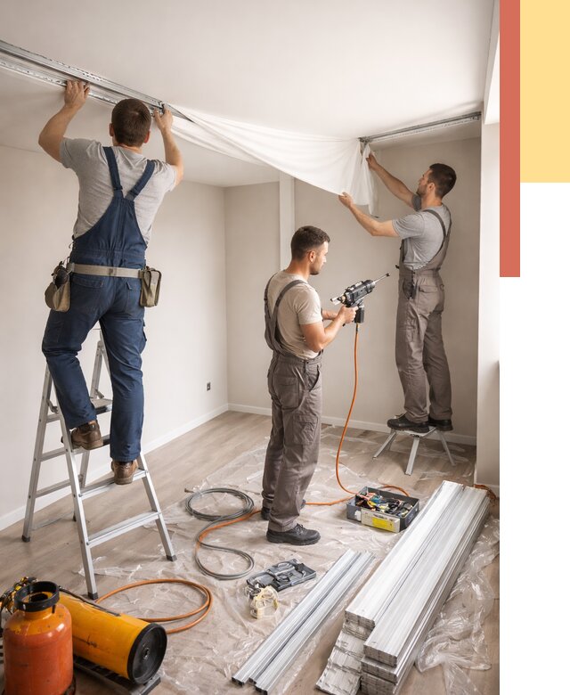 Монтаж натяжного потолка в студии в Дальнегорске от 5667 руб. — быстро и недорого | ОТДЕЛОЧНИК-Дль