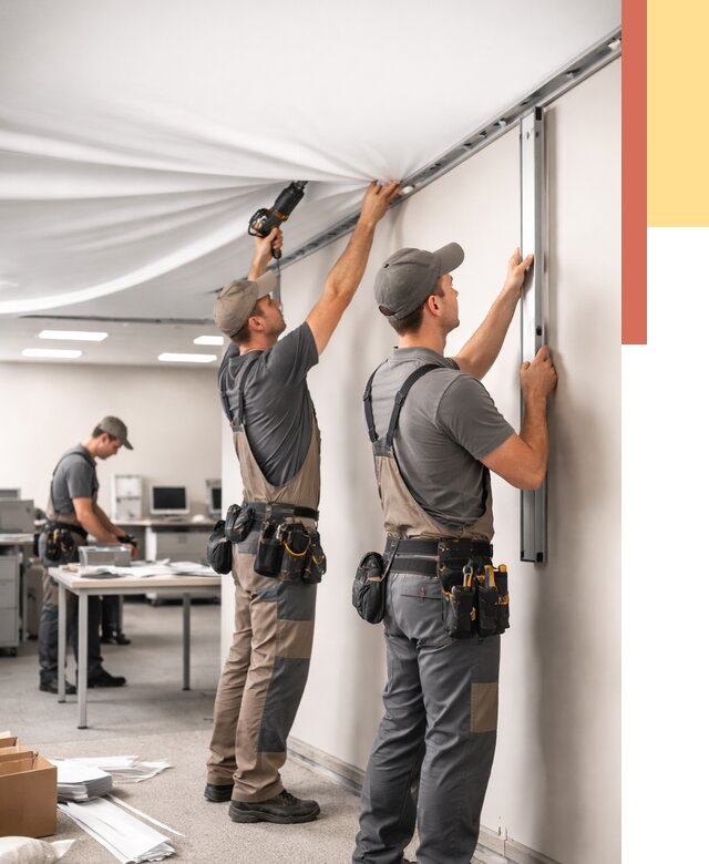 Монтаж натяжного потолка в офисе в Дальнегорске от 464 руб/м² — быстро и недорого | ОТДЕЛОЧНИК-Дль