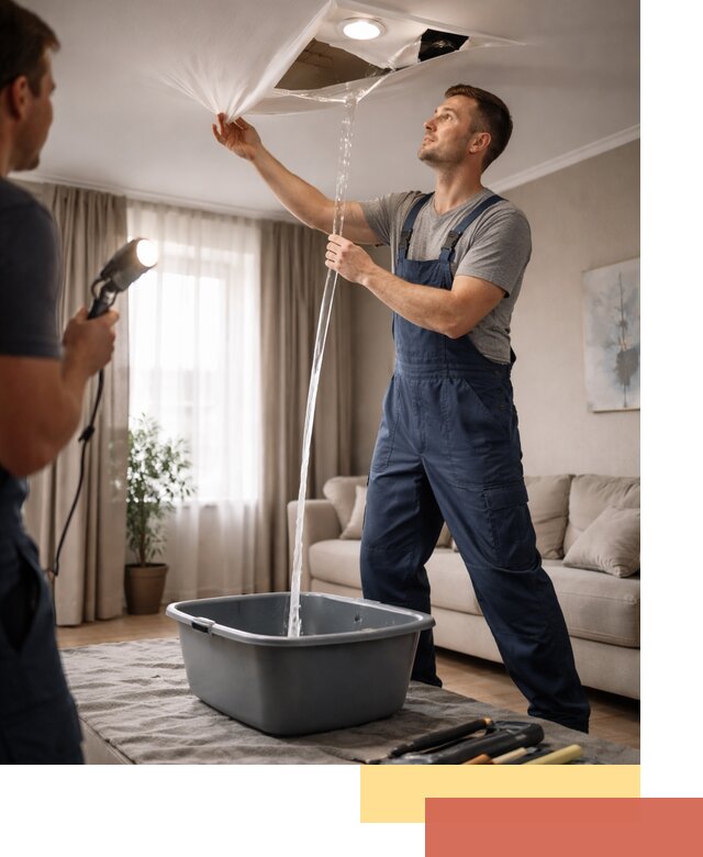 Слив воды с натяжного потолка в Дальнегорске быстро и аккуратно