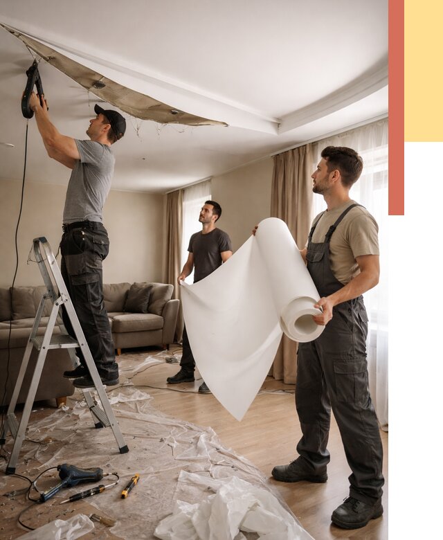 Замена полотна натяжного потолка в Дальнегорске от 9789 руб. быстро и недорого | ОТДЕЛОЧНИК-Дль