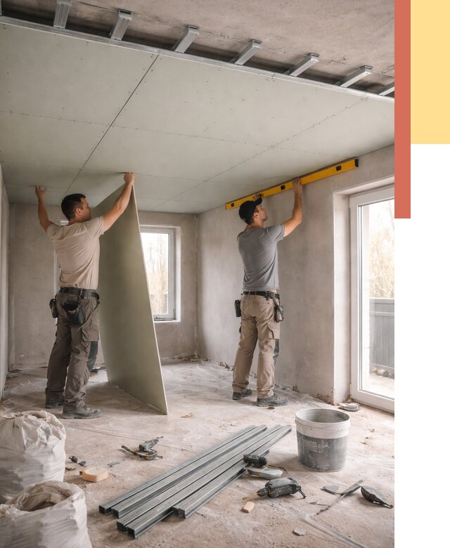 Одноуровневый потолок из гипсокартона в Дальнегорске от 773 руб. — монтаж под ключ | ОТДЕЛОЧНИК-Дль