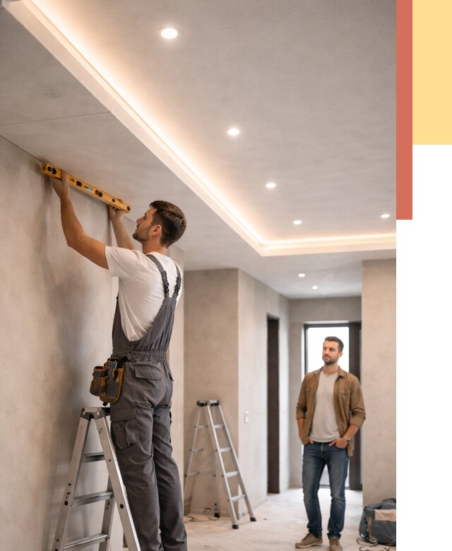 Потолок из гипсокартона с подсветкой в Дальнегорске от 773 руб./м2 под ключ | ОТДЕЛОЧНИК-Дль