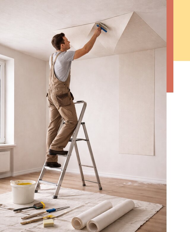 Поклейка обоев на потолок в Дальнегорске от 4637 руб. быстро и недорого | ОТДЕЛОЧНИК-Дль